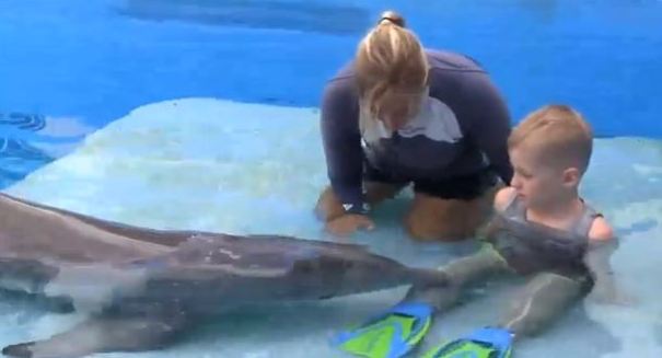 Boy who lost his legs swims with dolphin with prosthetic tail [VIDEO]