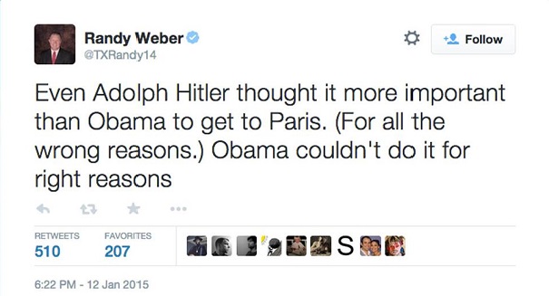 Obama compared to Hitler on Twitter by Texas congressman Randy Weber