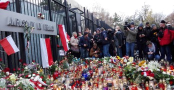 Flowers in front of the French Embassy in Warsaw after the November 2015 Paris attacks (Source Wikipedia)