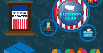 Vote - Be Responsible Presentation. Presidential Debates Icons suited for Elections Infographics Banner or Flyer. Digital Vector Illustrations in Flat Style. Infographics Colorful Elements.